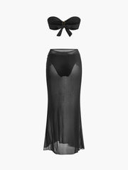Ahtapot Detaylı Bandeau Bikini ve Etek