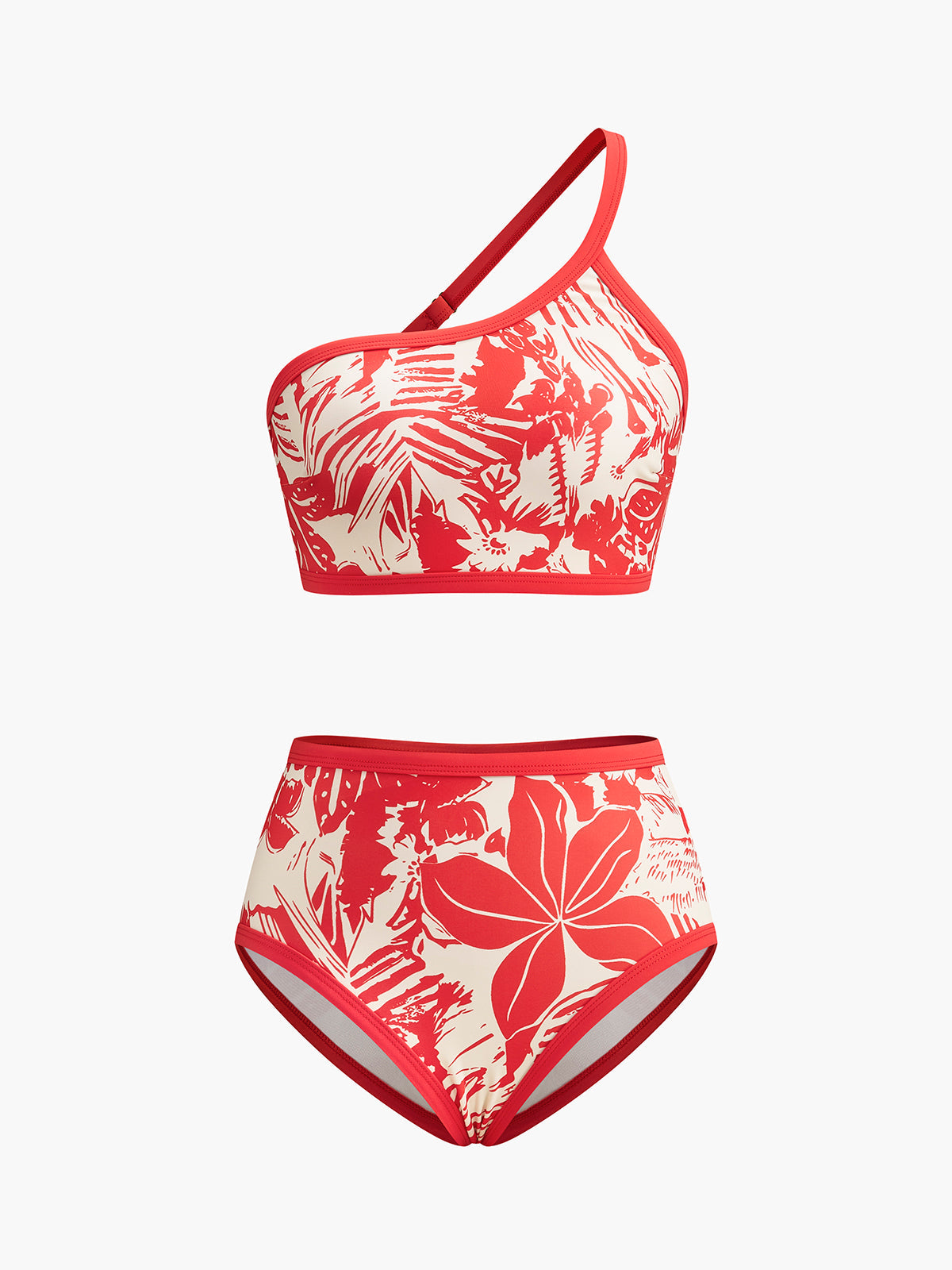 Tek Omuzlu Tropikal Baskılı Bikini Takımı