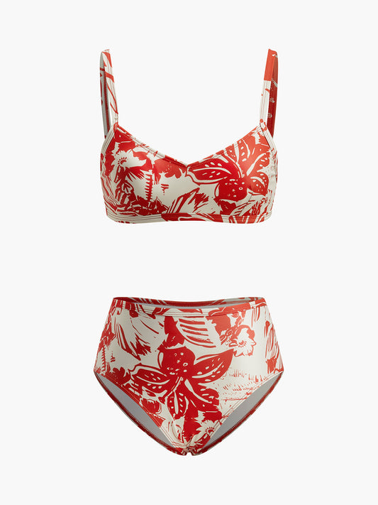 Tropikal Desenli Metal Tokalı Bikini Takımı