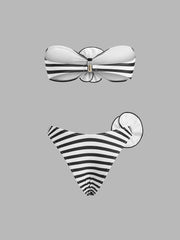 Çizgili Çiçek Desenli Bandeau Mayo Takımı