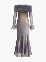 Yarı Şeffaf Tek Omuzlu Çan Kollu Elbise