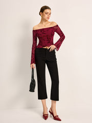 Asimetrik Çiçek Desenli Şifon Tişört