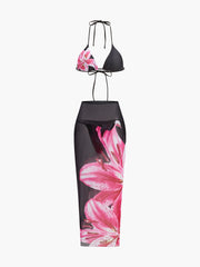 Ağ Etekli Çiçek Desenli Bikini