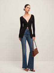 Kanal Detaylı Yırtmaçlı Düğmeli Hırka