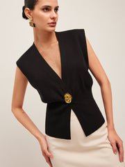 V Yaka Düğmeli Süveter Yelek