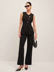 Düğme Detaylı V Yaka Yelek