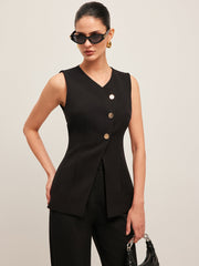 Düğme Detaylı V Yaka Yelek