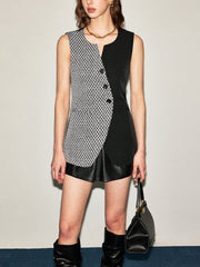 Renkli Blok Desenli Düğmeli Yelek