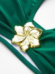 Metalik Çiçek Detaylı Boyun Bağlı Bikini