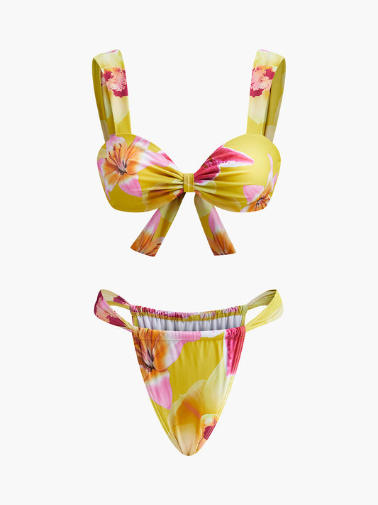 Jersey Çiçek Baskılı Bikini Takımı