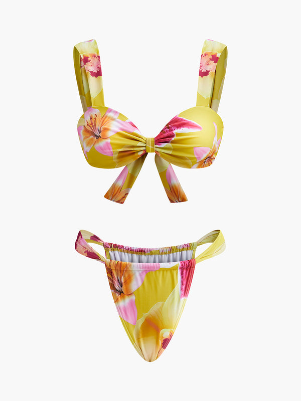 Jersey Çiçek Baskılı Bikini Takımı
