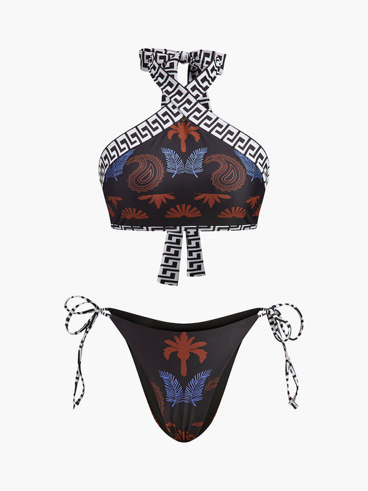 Boho Desenli Bağcıklı Askılı Bikini