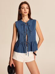 Şeritli Kemerli Kot Yelek