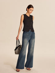 Düğmeli V-yaka Yelek