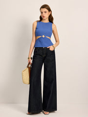 Kesik Detaylı Yuvarlak Yaka Bluz