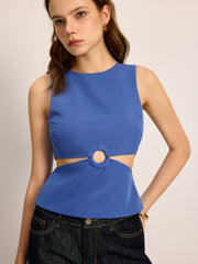 Kesik Detaylı Yuvarlak Yaka Bluz