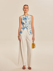 Baskılı Yırtmaçlı Kolsuz Yelek