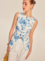 Baskılı Yırtmaçlı Kolsuz Yelek