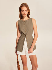 Asimetrik Düğmeli Cep Detaylı Yelek