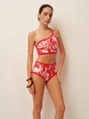 Tropikal Desenli Tek Omuz Bikini