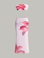 Çiçek Desenli Straplez Mayo Üstü