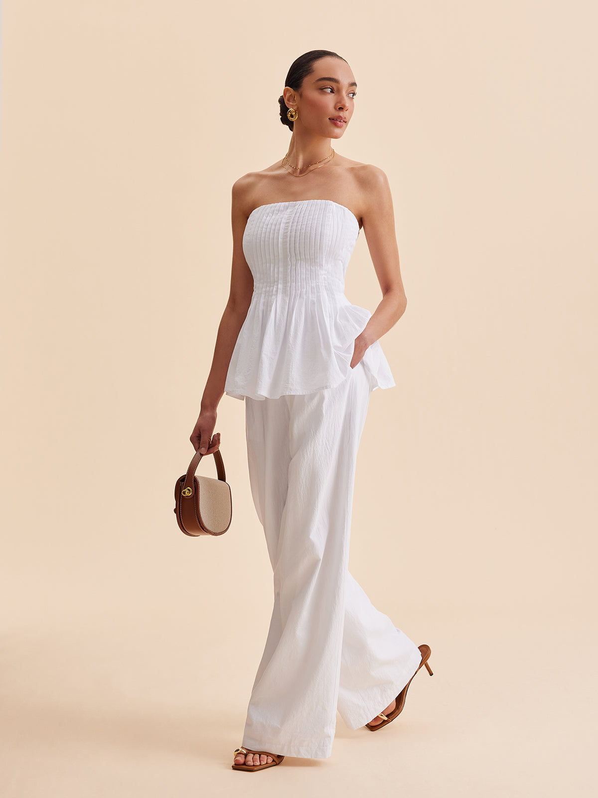 Plise Straplez Peplum Üst