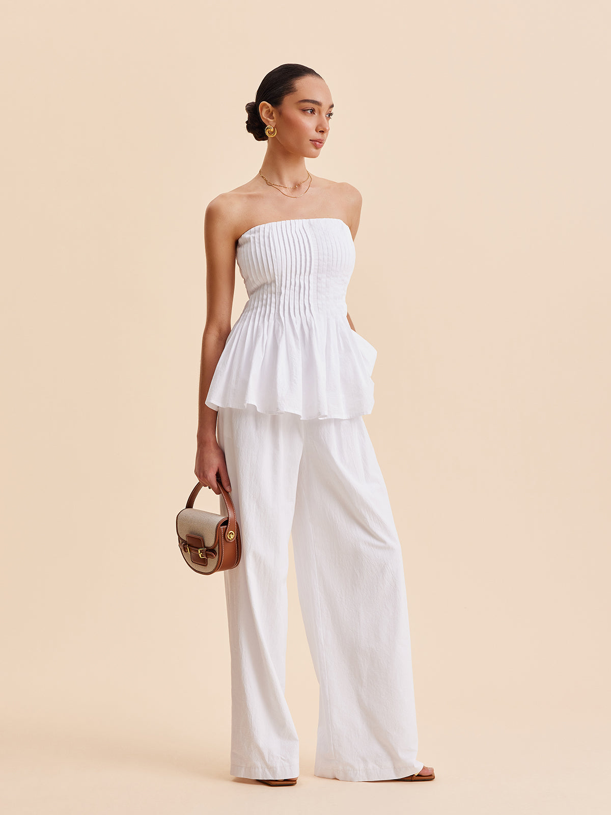 Plise Straplez Peplum Üst