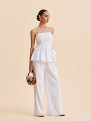 Plise Straplez Peplum Üst