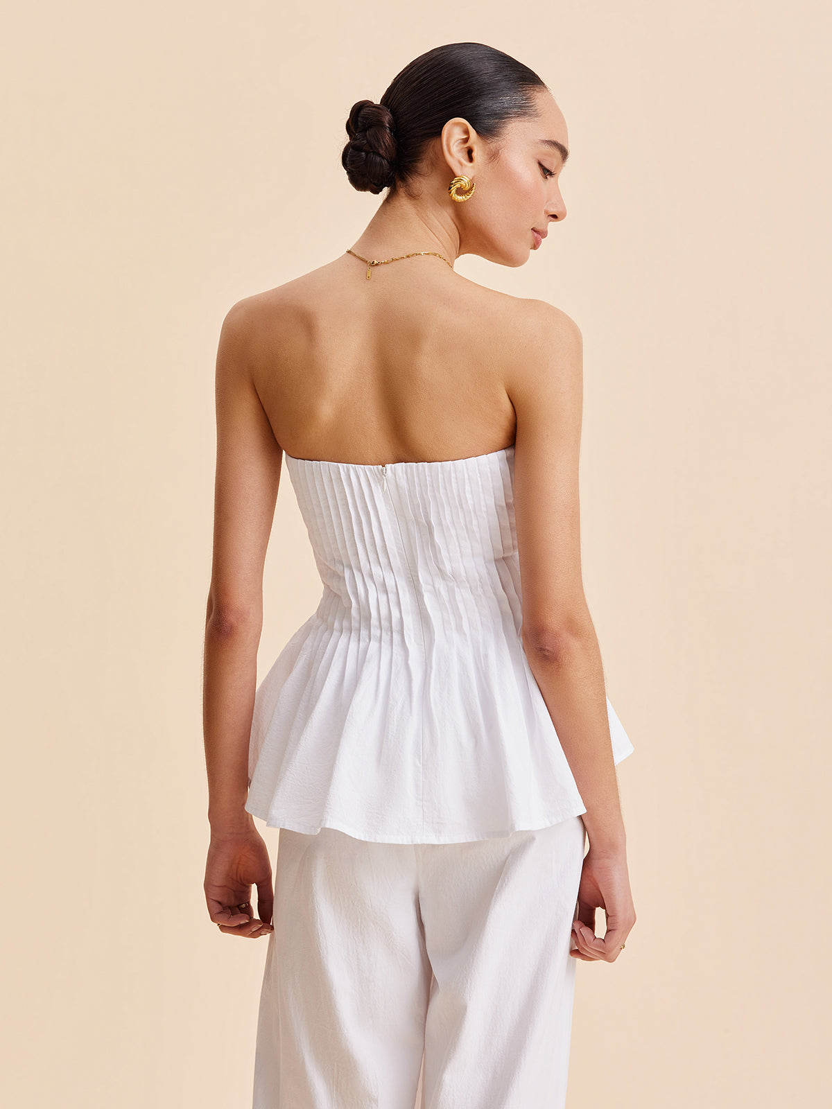 Pamuklu Pileli Straplez Peplum Üst