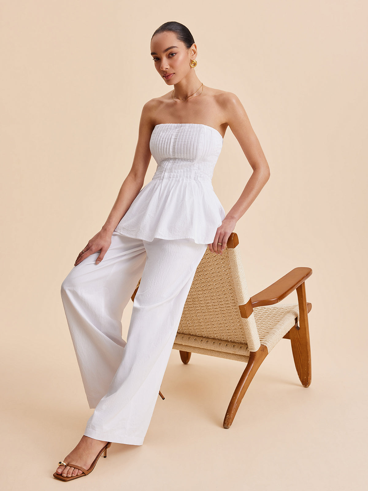 Plise Straplez Peplum Üst