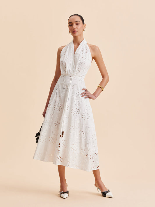 Halter Yakalı, Kuşaklı, Midi Elbise