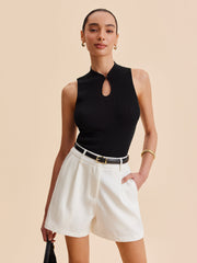 Yüksek Yaka Anahtar Delikli Örgü Yelek