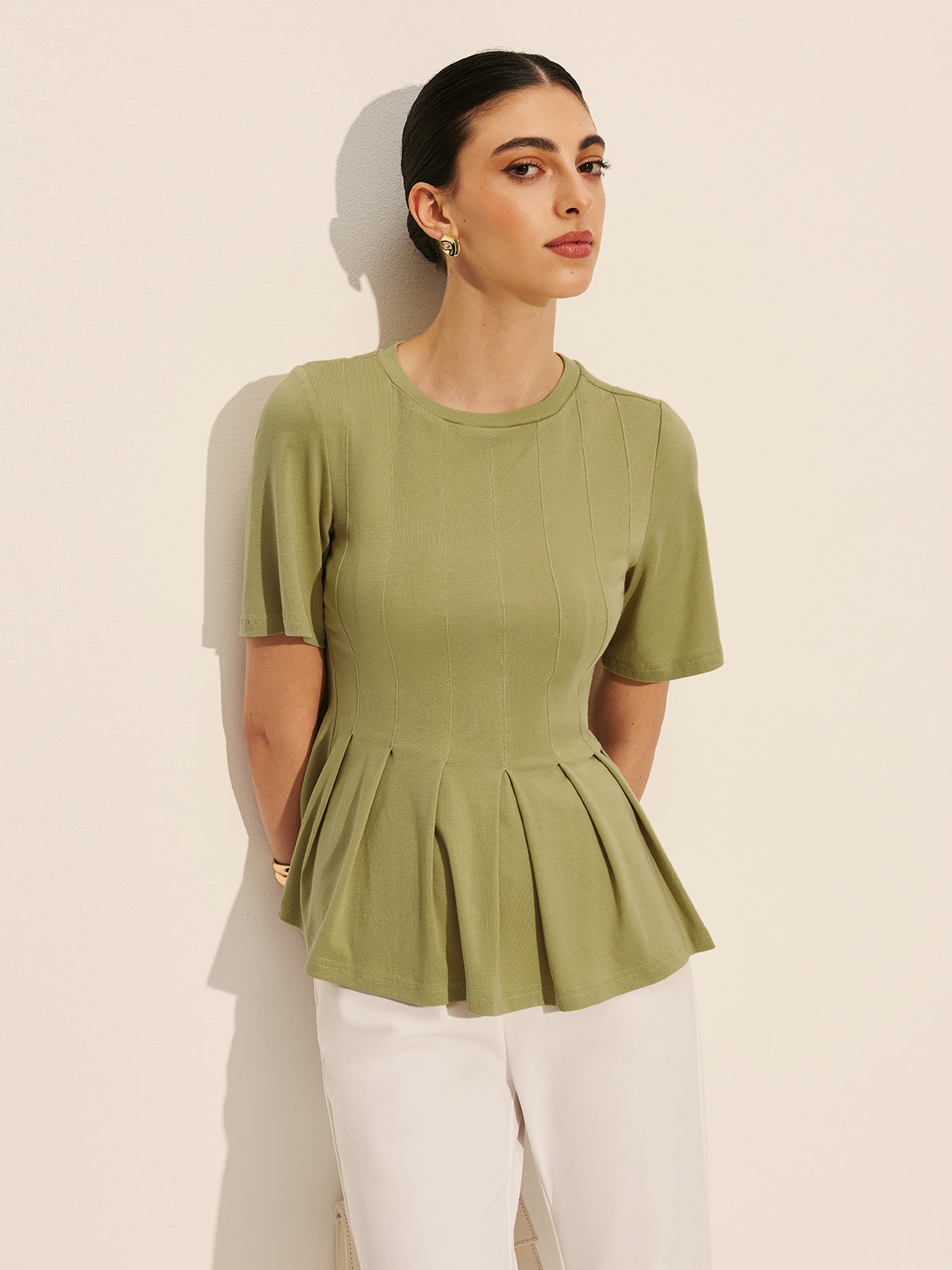 Pileli Peplum Kaburga Üst