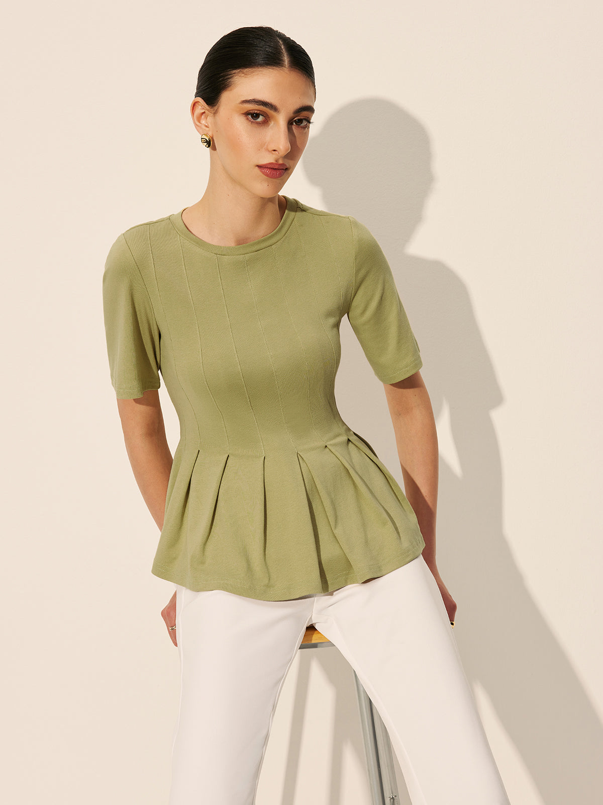 Pileli Peplum Kaburga Üst
