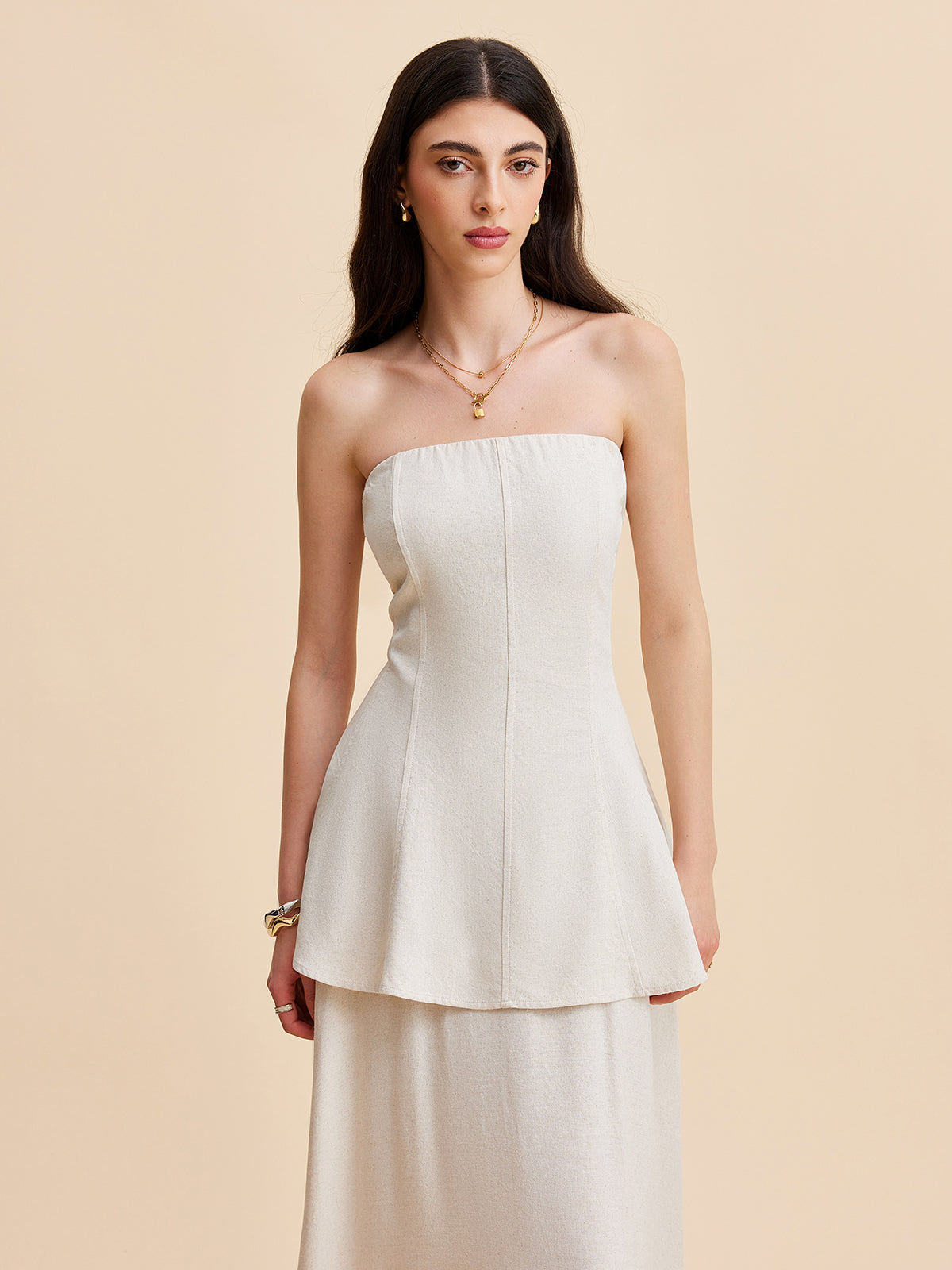 Askısız Peplum Bluz Ve Uçuşan Etek Takımı