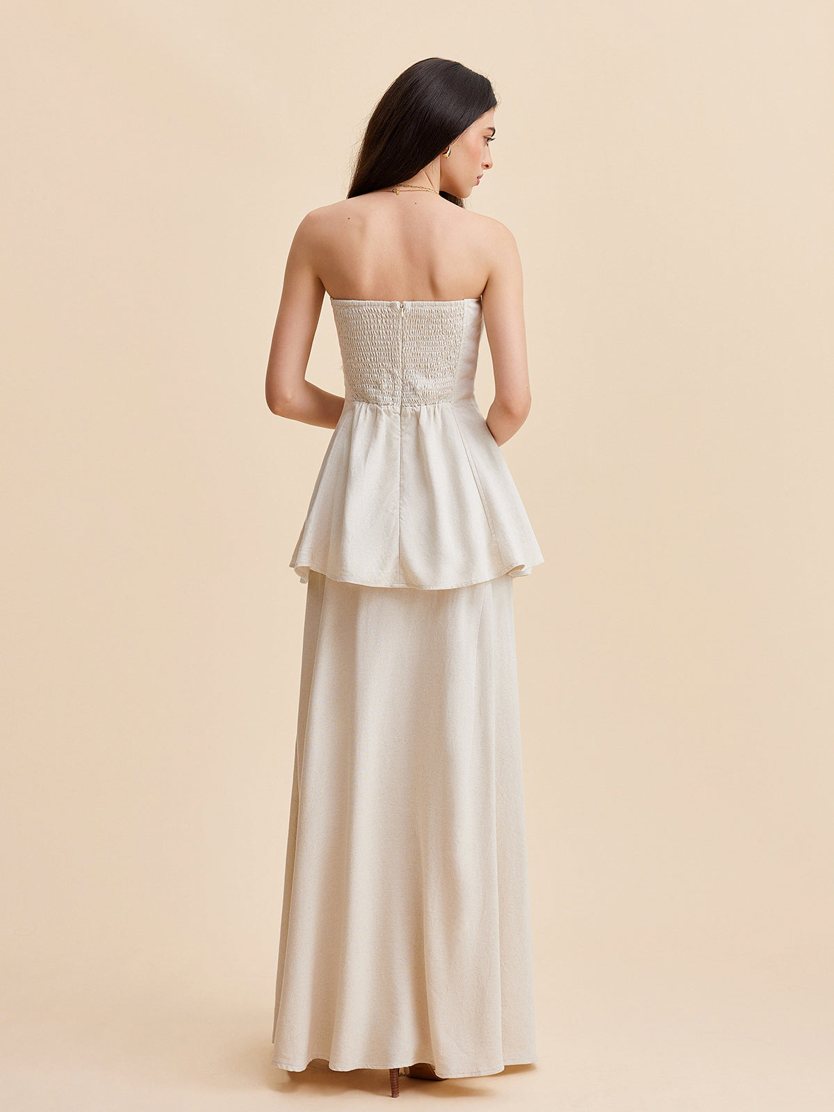 Askısız Peplum Bluz Ve Uçuşan Etek Takımı