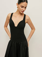 Çapraz Sırtlı Farklı Kumaş Elbise