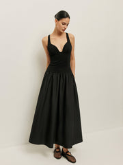 Çapraz Sırtlı Farklı Kumaş Elbise