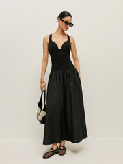 Çapraz Sırtlı Farklı Kumaş Elbise