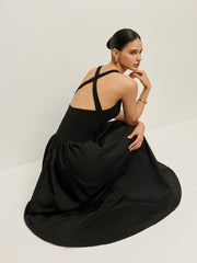 Çapraz Sırtlı Farklı Kumaş Elbise