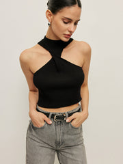 Çizgili Halter Yaka Örgü Üst