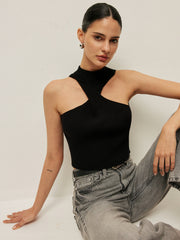 Çizgili Halter Yaka Örgü Üst