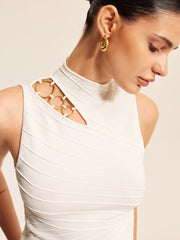 Asimetrik Kesimli Triko Üst Zincir Detaylı