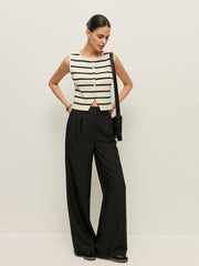 Çizgili Düğmeli Triko Yelek