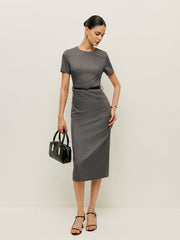 Kadın Kemerli Kısa Kollu Kalem Elbise