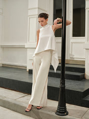 Asimetrik Yüksek Yaka Kolsuz Bluz