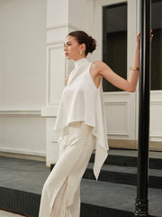 Asimetrik Yüksek Yaka Kolsuz Bluz