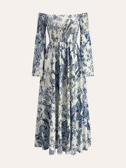 Büzgülü Kollu Omuz Açık Elbise