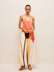 Asimetrik Çiçek Desenli Bağlamalı Elbise