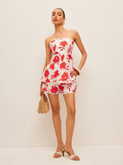 Cepli Çiçek Desenli Straplez Üst ve Şort